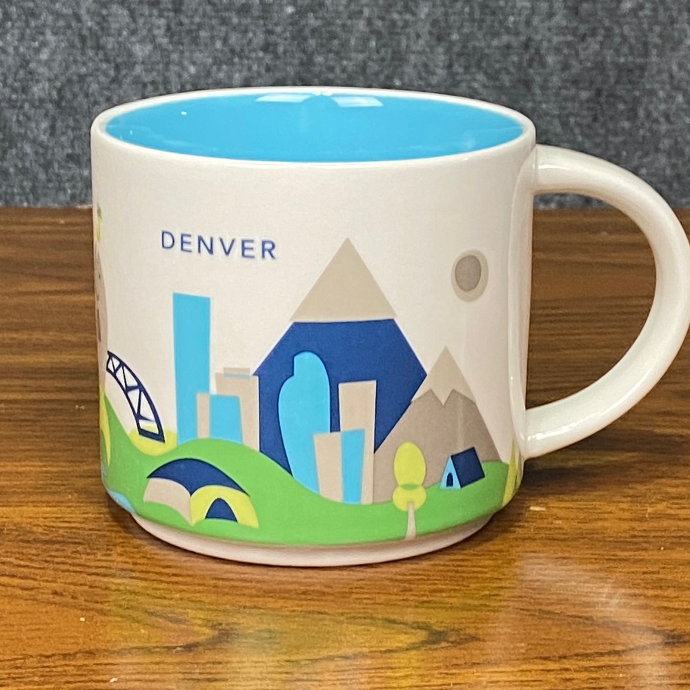 2017 Starbucks Denver You Are Here Collection Coffee‎ Mug White Turquoise 14oz